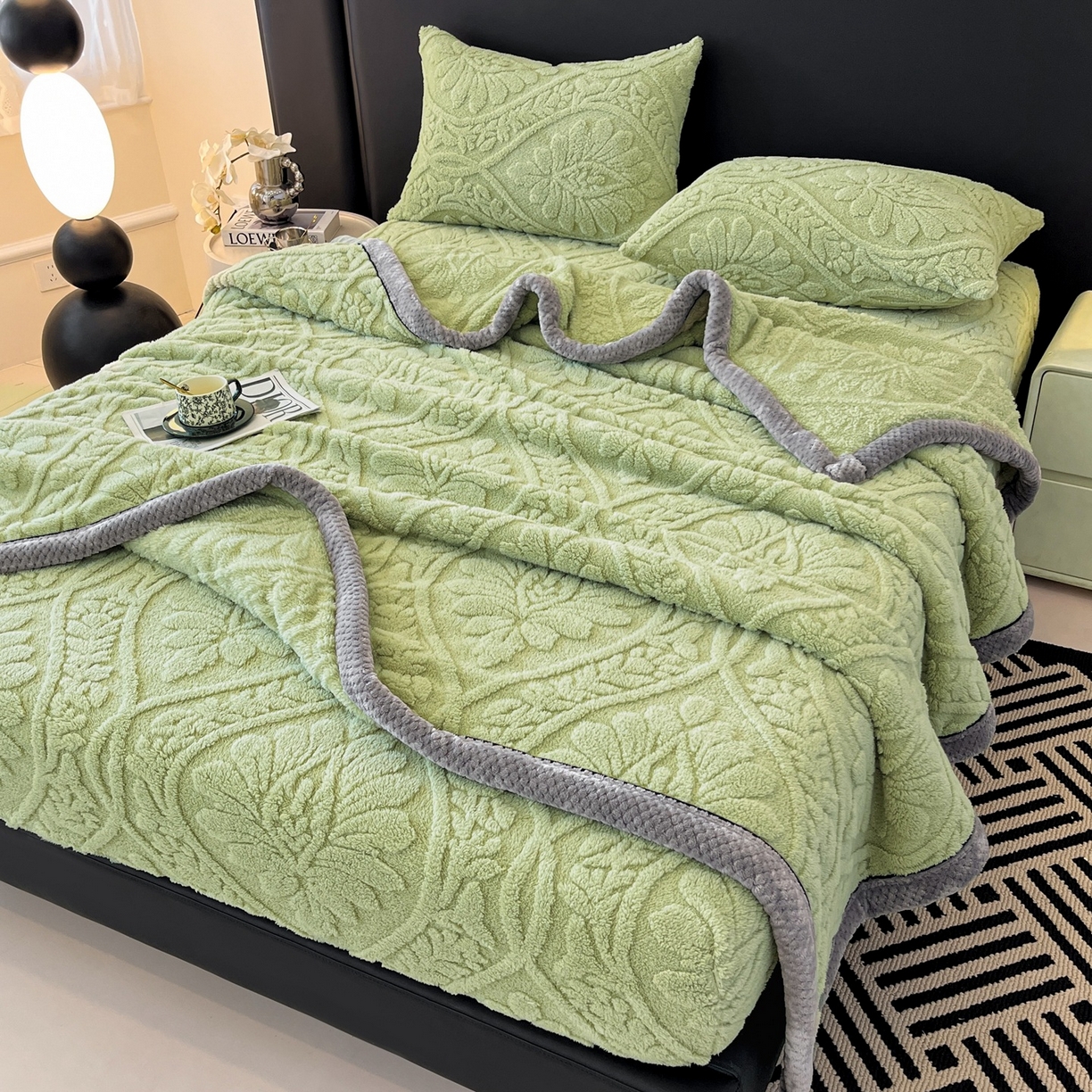 91家纺网 家纺一手货源 找家纺 乐家欣 2025新款提花塔芙绒床笠床笠单件单床笠-繁花系列 繁花-复古绿