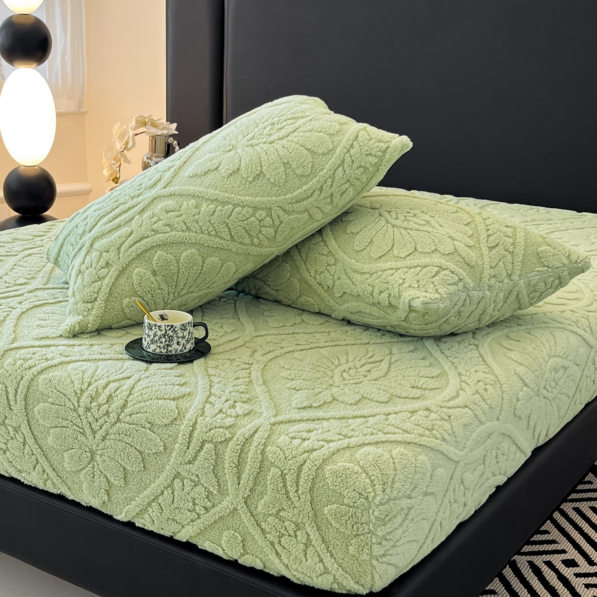 91家纺网 家纺一手货源 找家纺 乐家欣 2025新款提花塔芙绒床笠床笠单件单床笠-繁花系列 繁花-复古绿