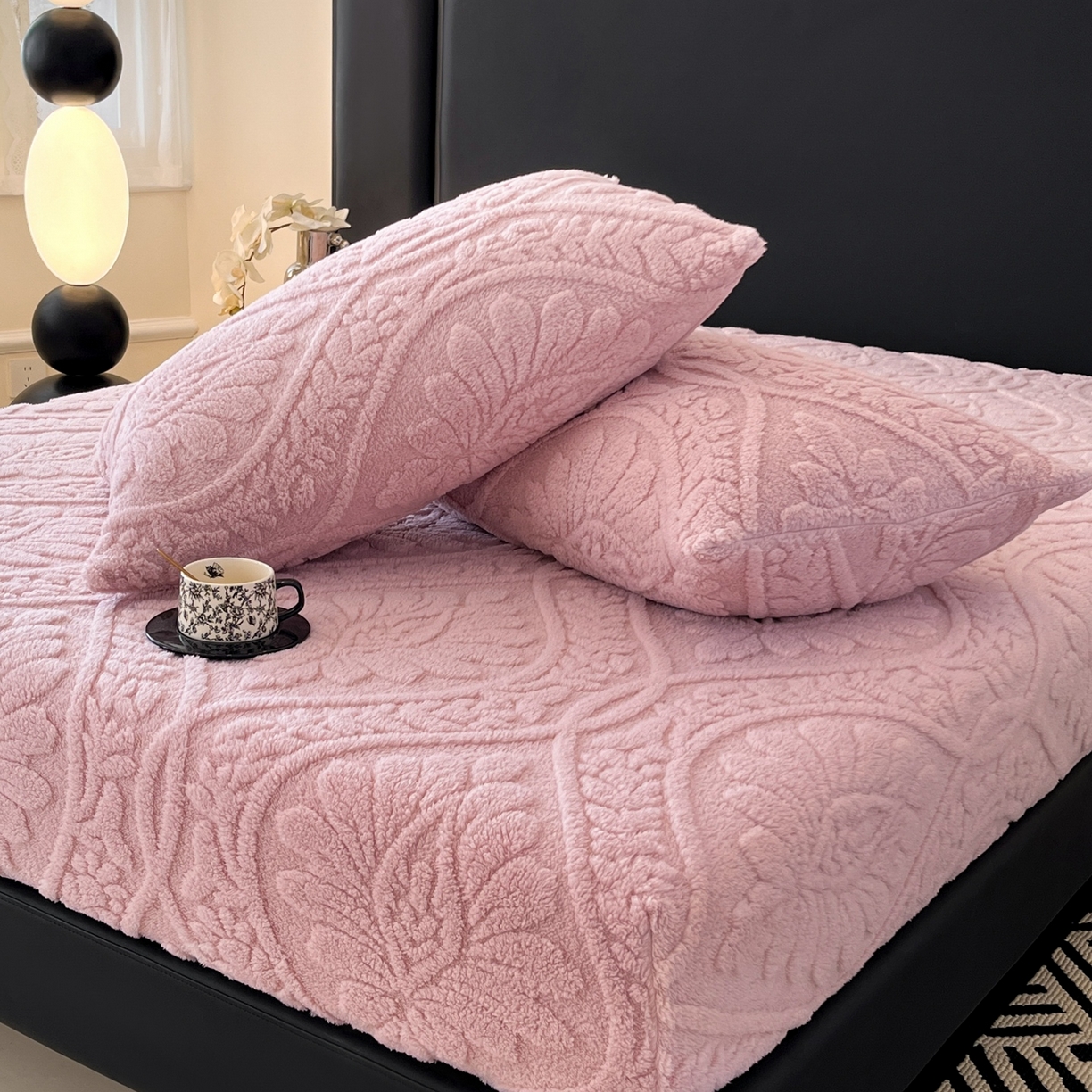 91家纺网 家纺一手货源 找家纺 乐家欣 2025新款提花塔芙绒床笠床笠单件单床笠-繁花系列 繁花-公主粉