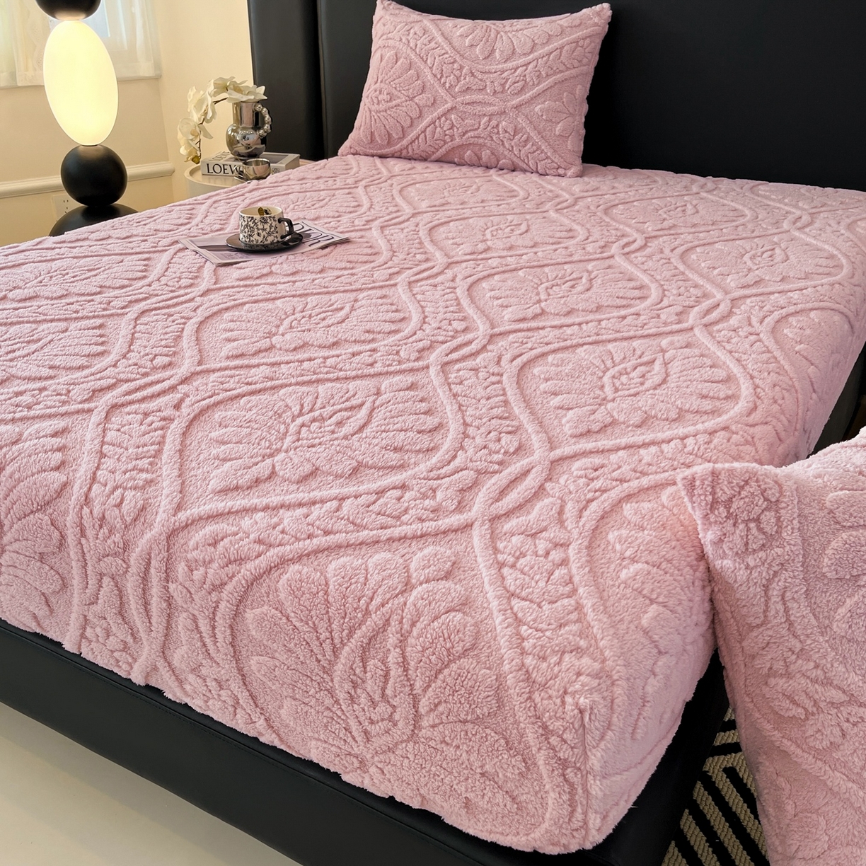 91家纺网 家纺一手货源 找家纺 乐家欣 2025新款提花塔芙绒床笠床笠单件单床笠-繁花系列 繁花-公主粉