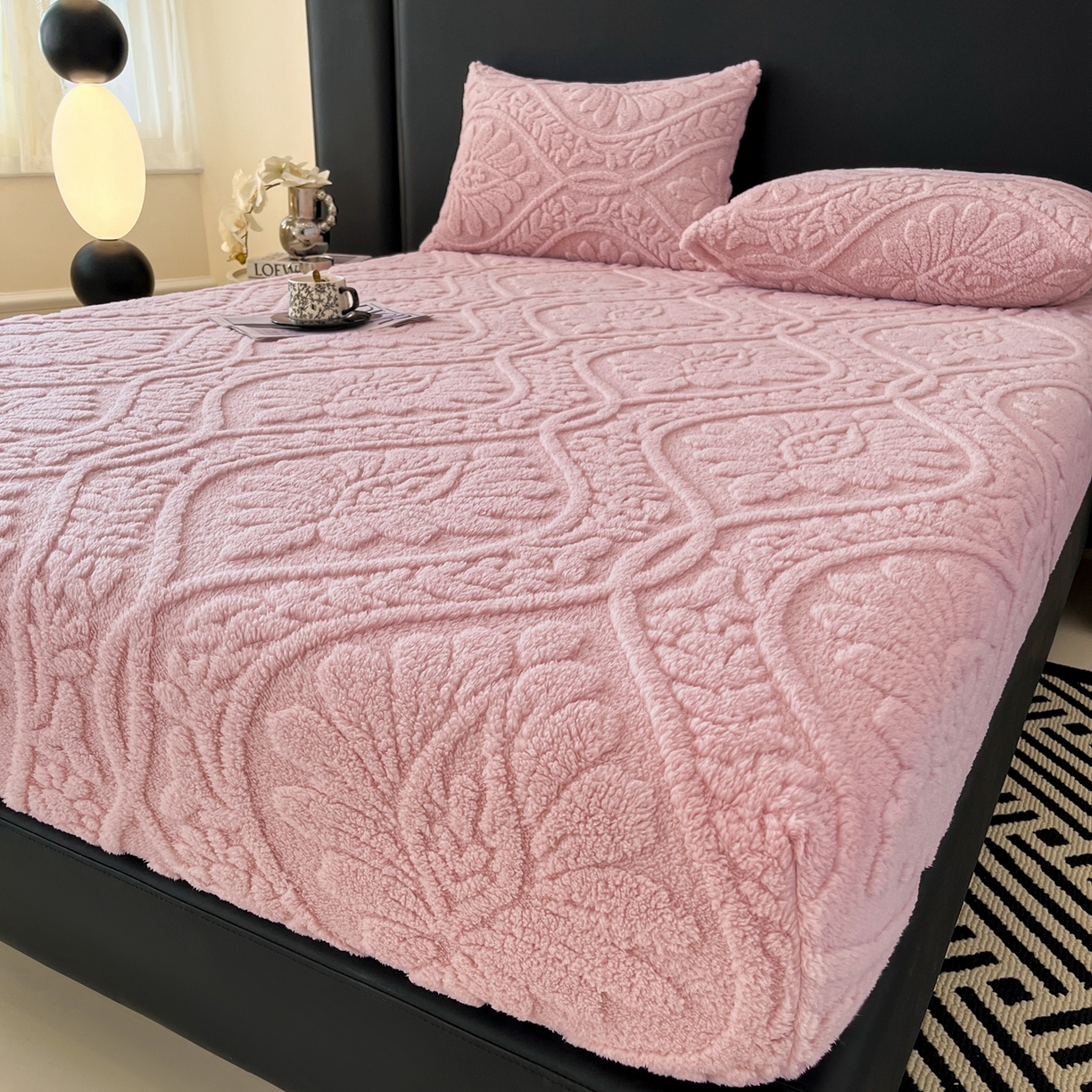 91家纺网 家纺一手货源 找家纺 乐家欣 2025新款提花塔芙绒床笠床笠单件单床笠-繁花系列 繁花-公主粉