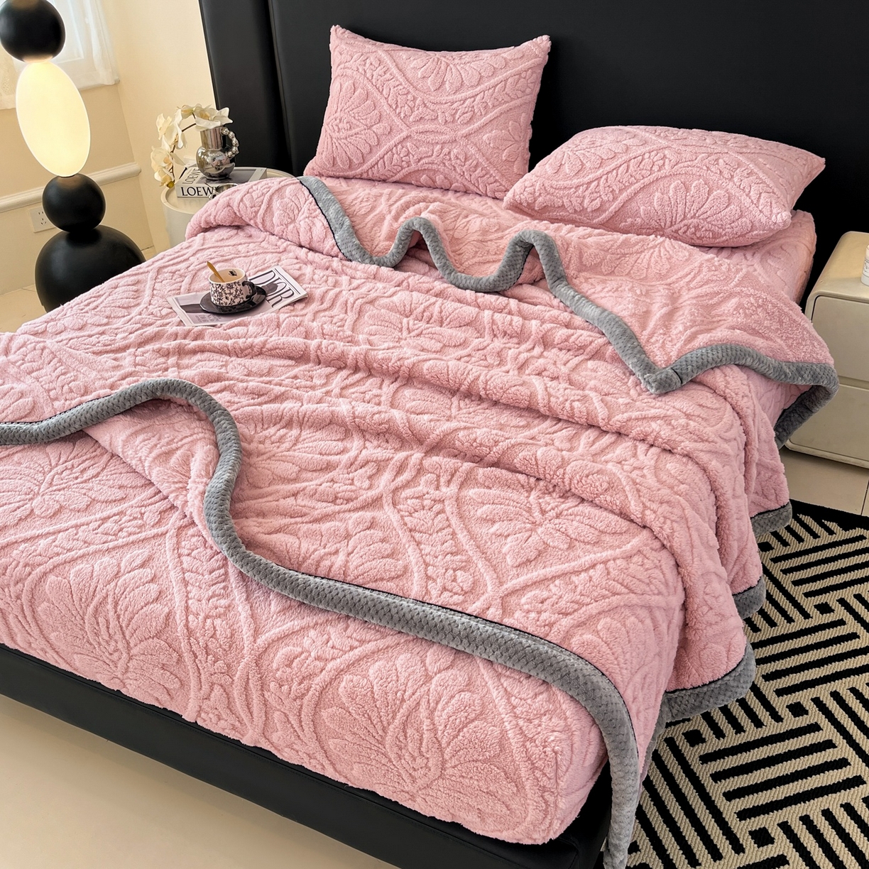 91家纺网 家纺一手货源 找家纺 乐家欣 2025新款提花塔芙绒床笠床笠单件单床笠-繁花系列 繁花-公主粉