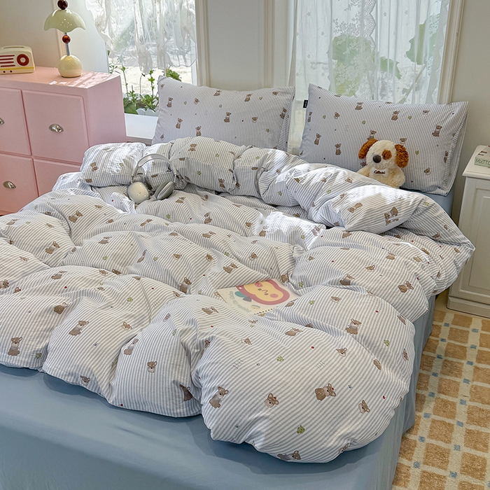 91家纺网 家纺一手货源 找家纺 竹合家纺 2025新款爆款韩国小布袋古法水洗云感四件套顽皮狗