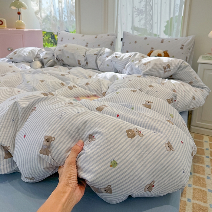 91家纺网 家纺一手货源 找家纺 竹合家纺 2025新款爆款韩国小布袋古法水洗云感四件套顽皮狗