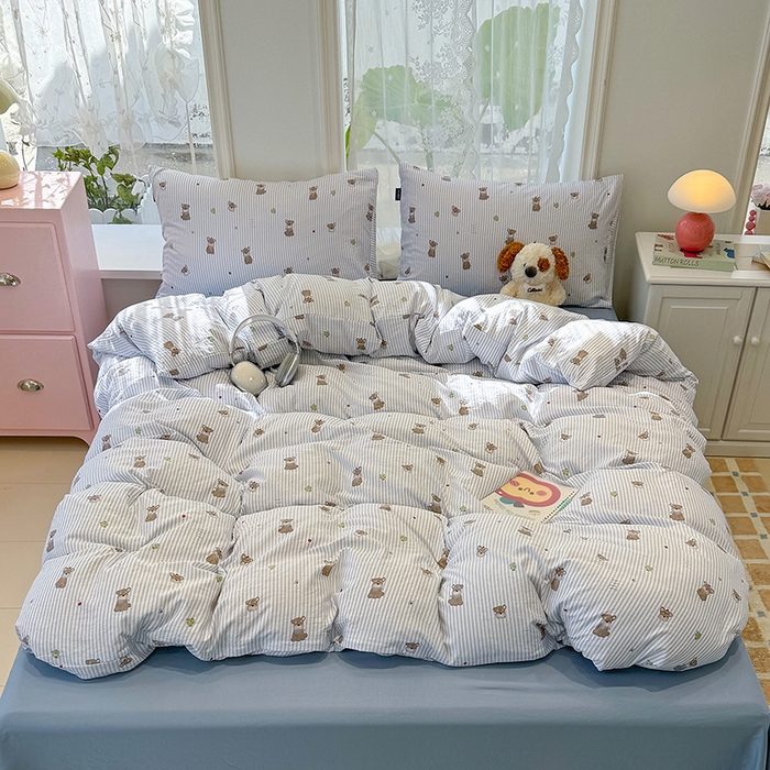 91家纺网 家纺一手货源 找家纺 竹合家纺 2025新款爆款韩国小布袋古法水洗云感四件套顽皮狗