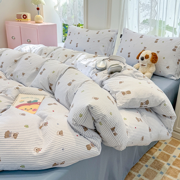 91家纺网 家纺一手货源 找家纺 竹合家纺 2025新款爆款韩国小布袋古法水洗云感四件套顽皮狗