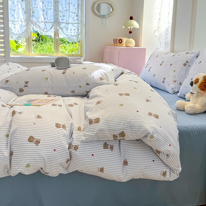 91家纺网 家纺一手货源 找家纺 竹合家纺 2025新款爆款韩国小布袋古法水洗云感四件套顽皮狗