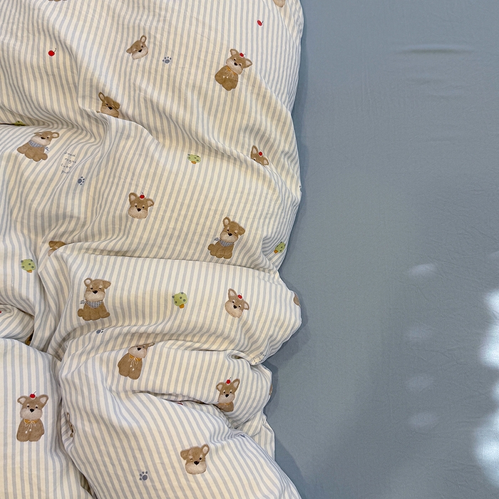 91家纺网 家纺一手货源 找家纺 竹合家纺 2025新款爆款韩国小布袋古法水洗云感四件套顽皮狗