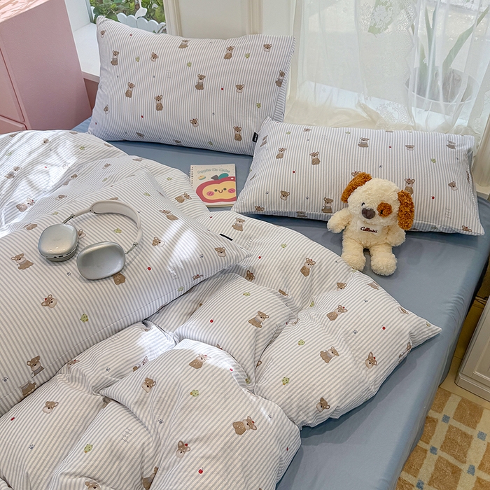 91家纺网 家纺一手货源 找家纺 竹合家纺 2025新款爆款韩国小布袋古法水洗云感四件套顽皮狗