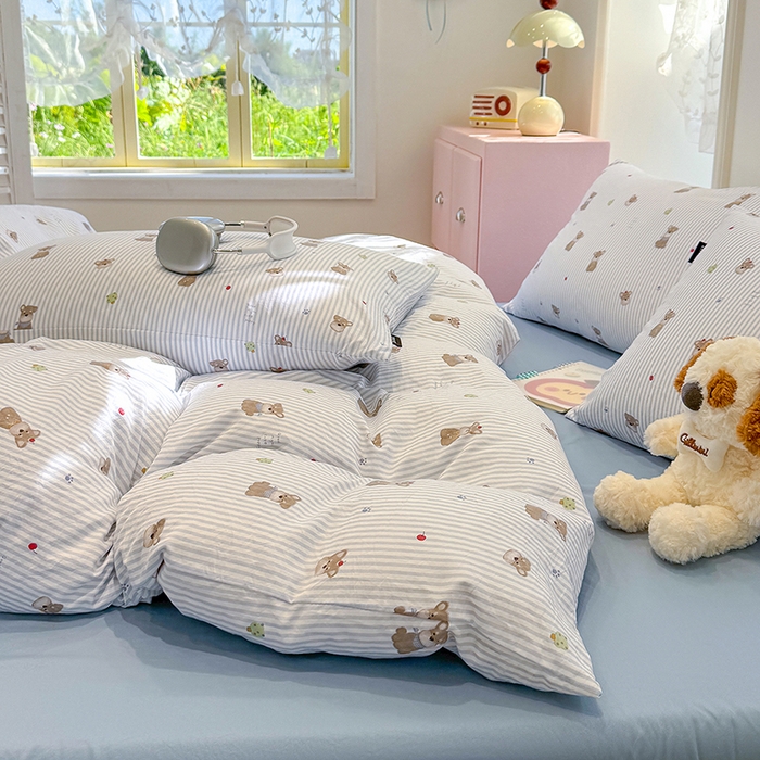 91家纺网 家纺一手货源 找家纺 竹合家纺 2025新款爆款韩国小布袋古法水洗云感四件套顽皮狗