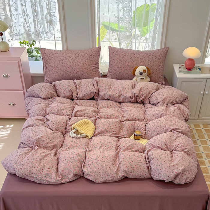 91家纺网 家纺一手货源 找家纺 竹合家纺 2025新款爆款韩国小布袋古法水洗云感四件套红果