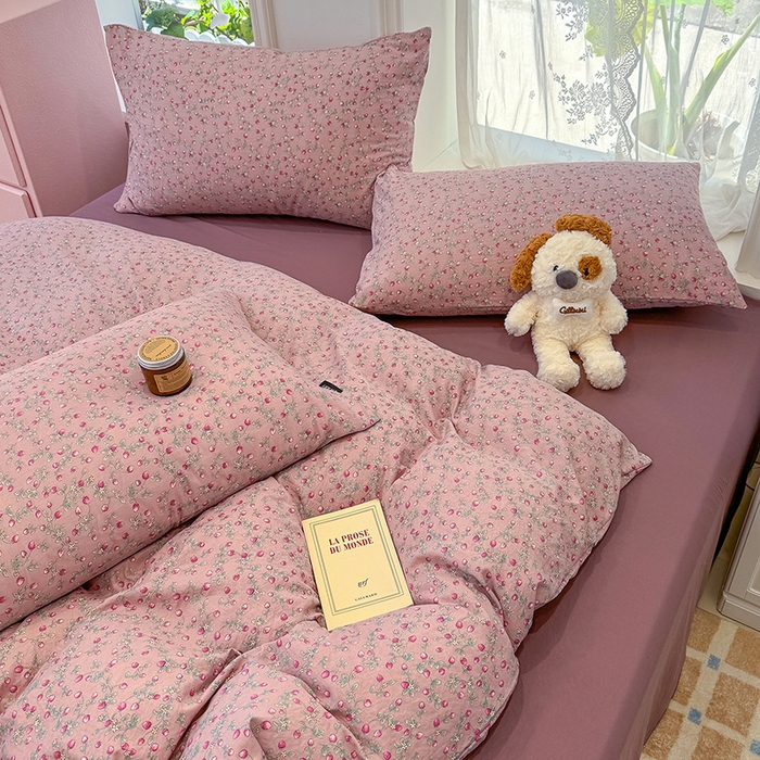 91家纺网 家纺一手货源 找家纺 竹合家纺 2025新款爆款韩国小布袋古法水洗云感四件套红果