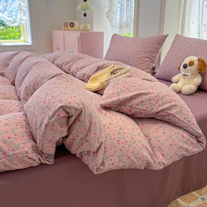 91家纺网 家纺一手货源 找家纺 竹合家纺 2025新款爆款韩国小布袋古法水洗云感四件套红果