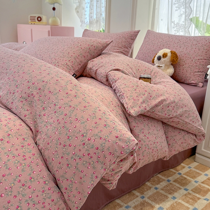 91家纺网 家纺一手货源 找家纺 竹合家纺 2025新款爆款韩国小布袋古法水洗云感四件套红果