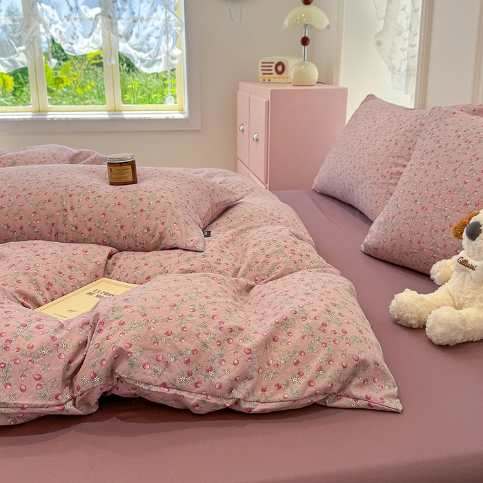 91家纺网 家纺一手货源 找家纺 竹合家纺 2025新款爆款韩国小布袋古法水洗云感四件套红果