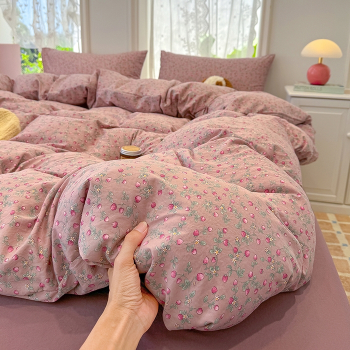 91家纺网 家纺一手货源 找家纺 竹合家纺 2025新款爆款韩国小布袋古法水洗云感四件套红果