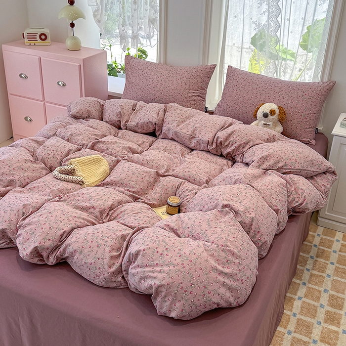 91家纺网 家纺一手货源 找家纺 竹合家纺 2025新款爆款韩国小布袋古法水洗云感四件套红果