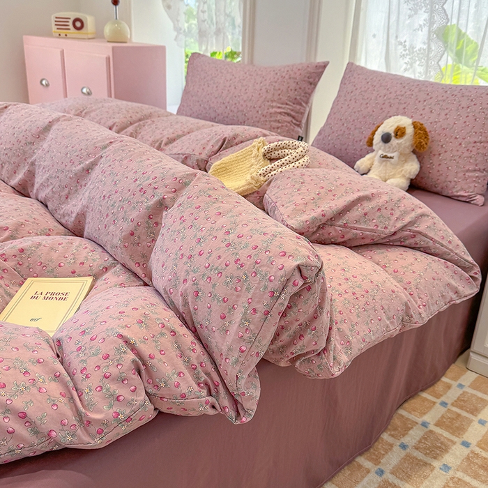 91家纺网 家纺一手货源 找家纺 竹合家纺 2025新款爆款韩国小布袋古法水洗云感四件套红果