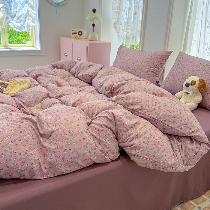 91家纺网 家纺一手货源 找家纺 竹合家纺 2025新款爆款韩国小布袋古法水洗云感四件套红果