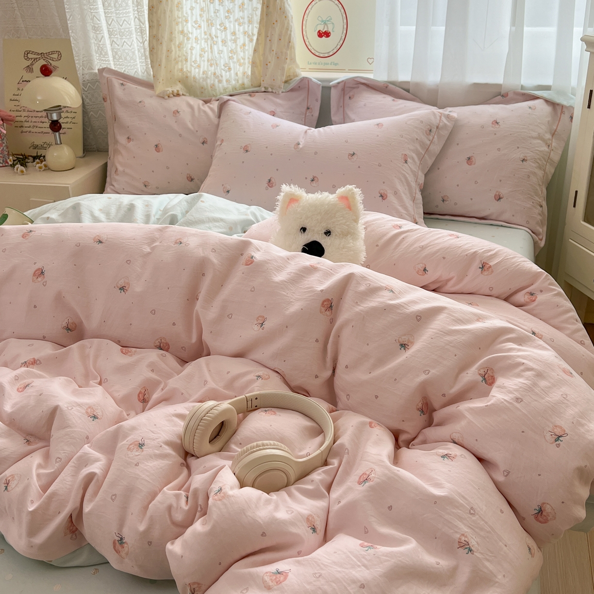 91家纺网 家纺一手货源 找家纺 （总）亨通家纺 2025新款爆款韩国小布袋古法水洗棉云感棉四件套【提供买家秀】