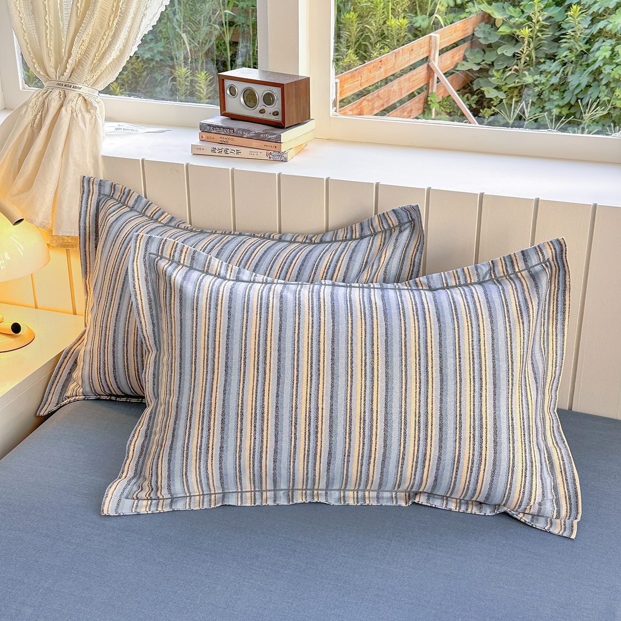 简约家纺 2025新款全棉磨毛印花单品枕套 艾尔伦-蓝