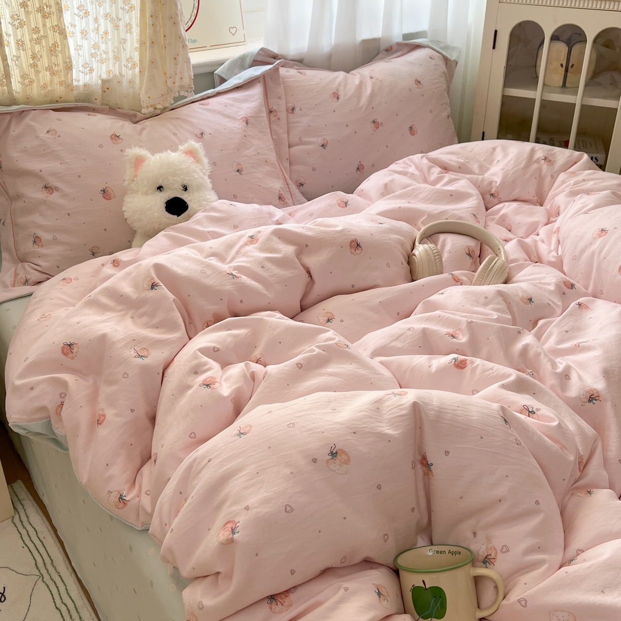 91家纺网 家纺一手货源 找家纺 （总）亨通家纺 2025新款爆款韩国小布袋古法水洗棉云感棉四件套【提供买家秀】