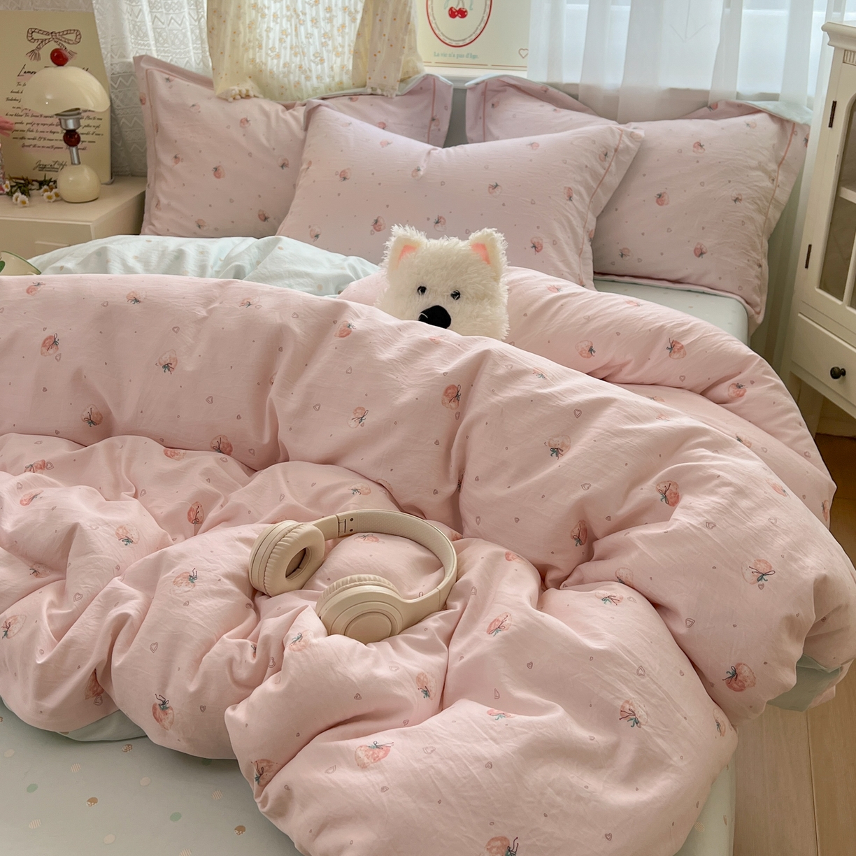 91家纺网 家纺一手货源 找家纺 （总）亨通家纺 2025新款爆款韩国小布袋古法水洗棉云感棉四件套【提供买家秀】