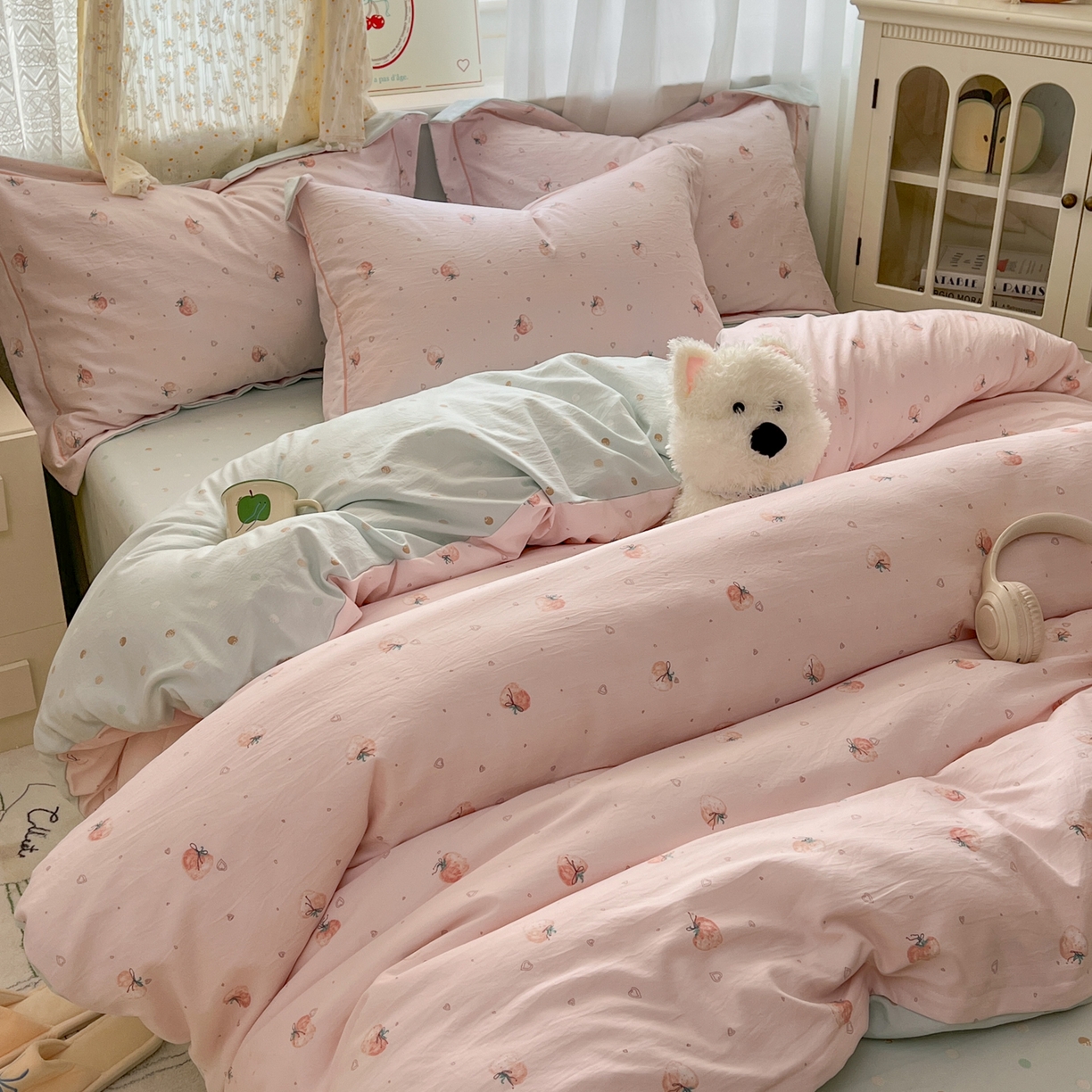 91家纺网 家纺一手货源 找家纺 （总）亨通家纺 2025新款爆款韩国小布袋古法水洗棉云感棉四件套【提供买家秀】