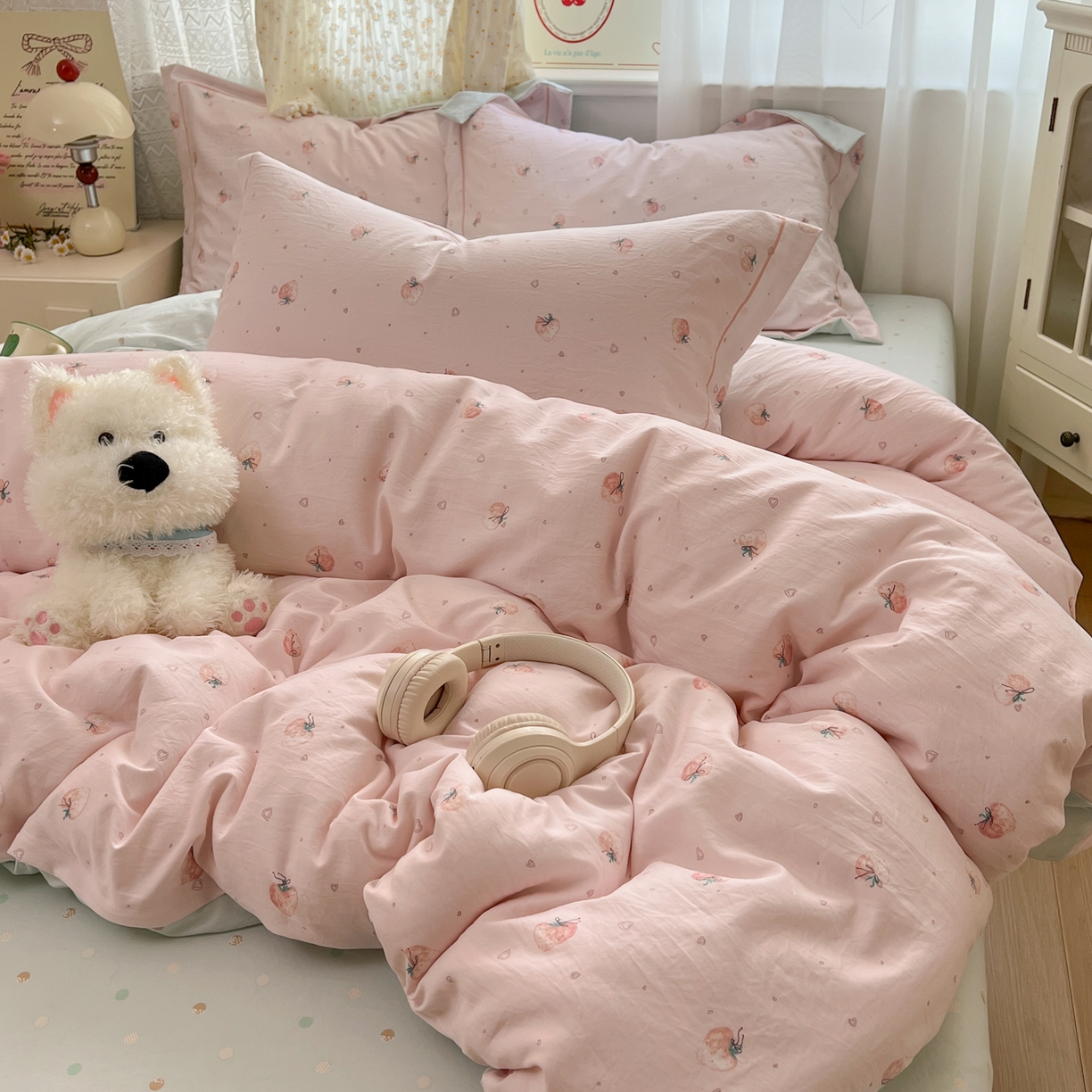 91家纺网 家纺一手货源 找家纺 （总）亨通家纺 2025新款爆款韩国小布袋古法水洗棉云感棉四件套【提供买家秀】