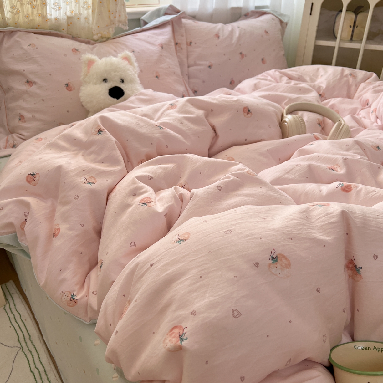 91家纺网 家纺一手货源 找家纺 （总）亨通家纺 2025新款爆款韩国小布袋古法水洗棉云感棉四件套【提供买家秀】