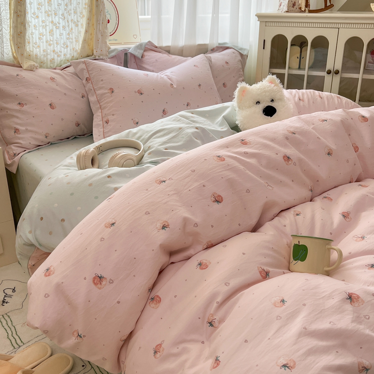 91家纺网 家纺一手货源 找家纺 （总）亨通家纺 2025新款爆款韩国小布袋古法水洗棉云感棉四件套【提供买家秀】