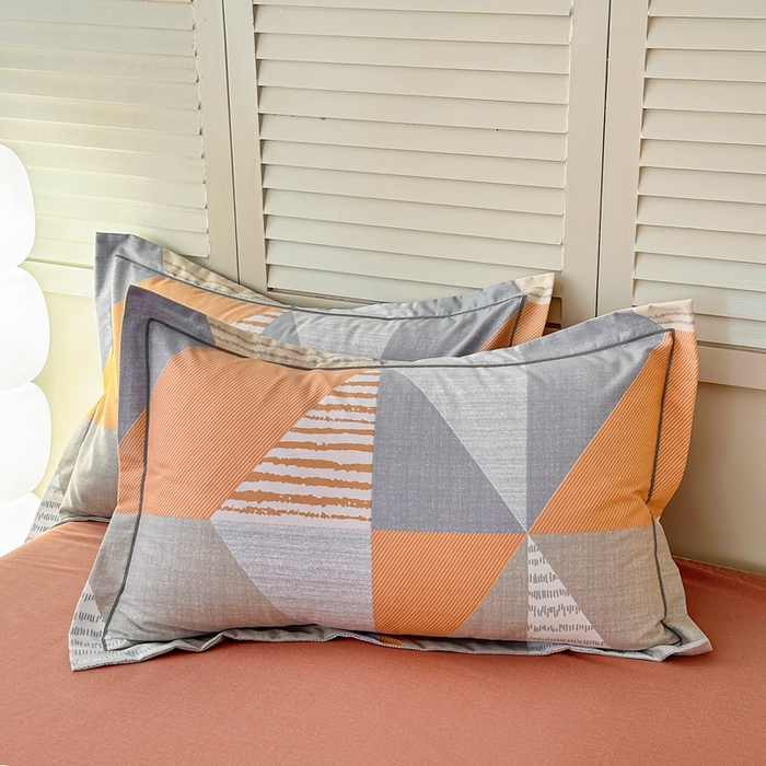 简约家纺 2025新款全棉磨毛印花单品枕套 创意几何-桔