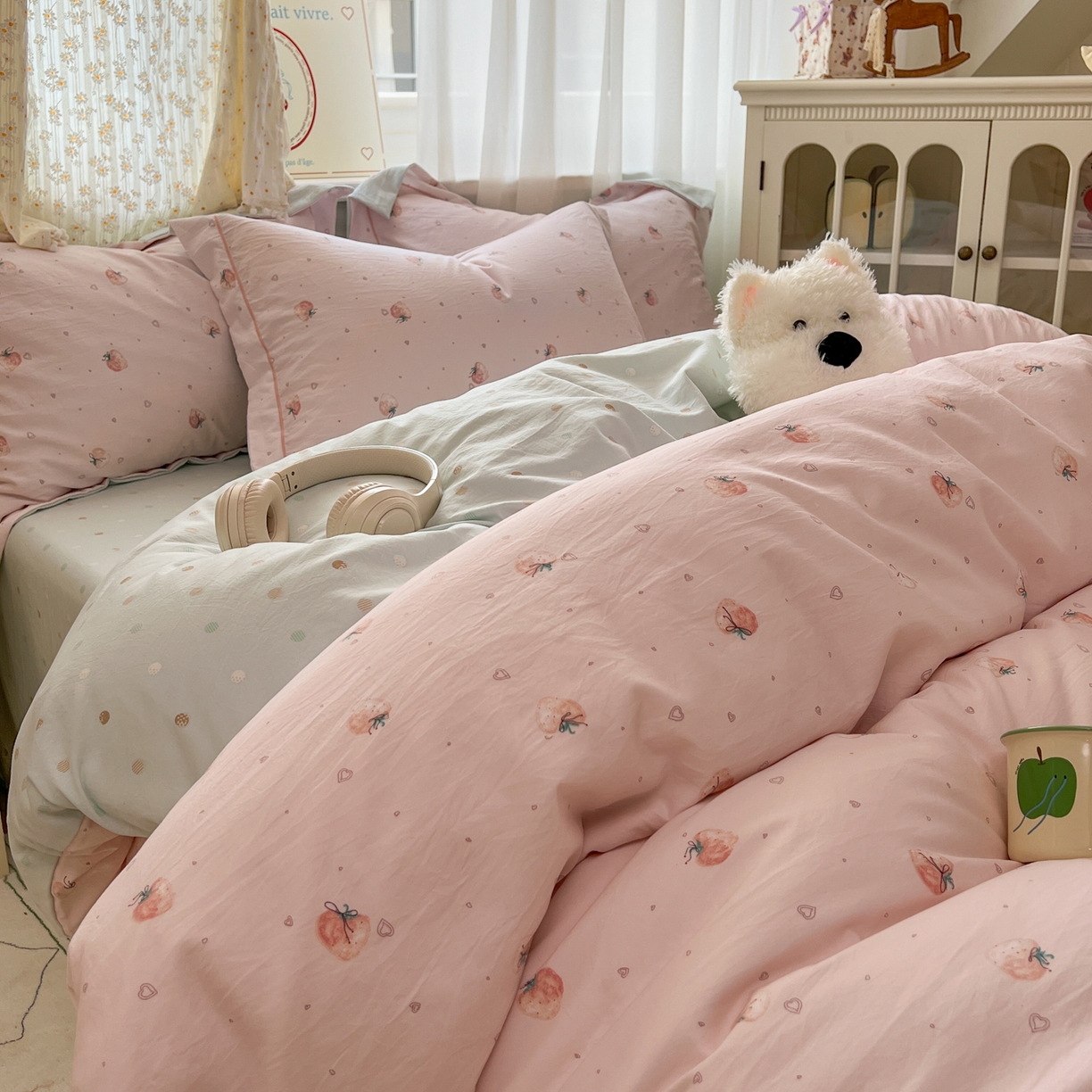 91家纺网 家纺一手货源 找家纺 （总）亨通家纺 2025新款爆款韩国小布袋古法水洗棉云感棉四件套【提供买家秀】