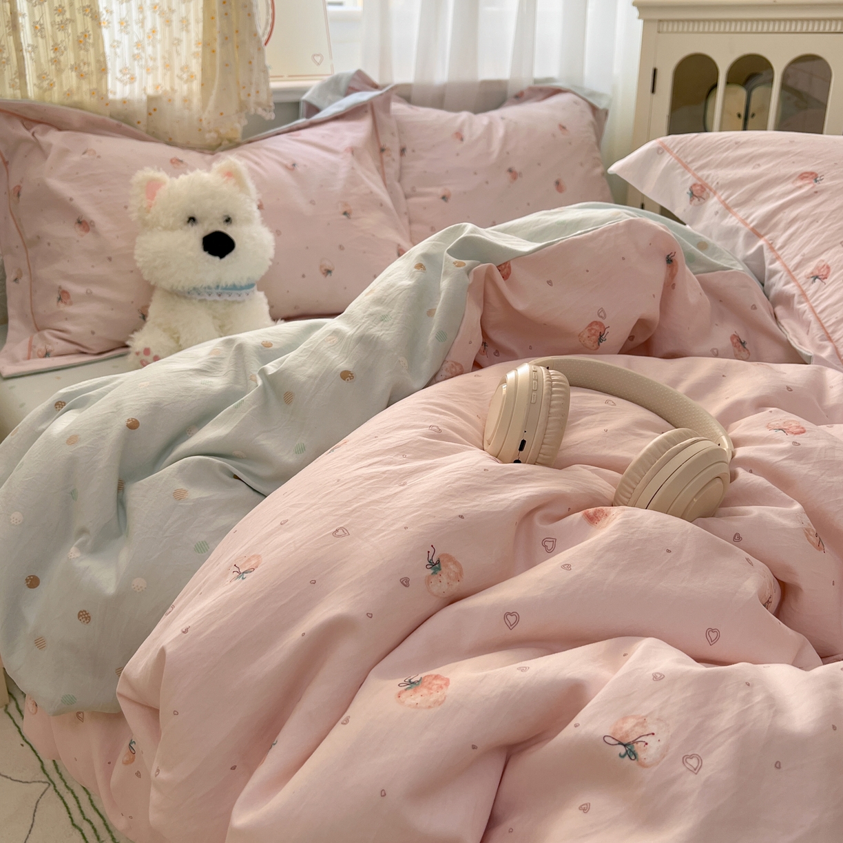 91家纺网 家纺一手货源 找家纺 （总）亨通家纺 2025新款爆款韩国小布袋古法水洗棉云感棉四件套【提供买家秀】