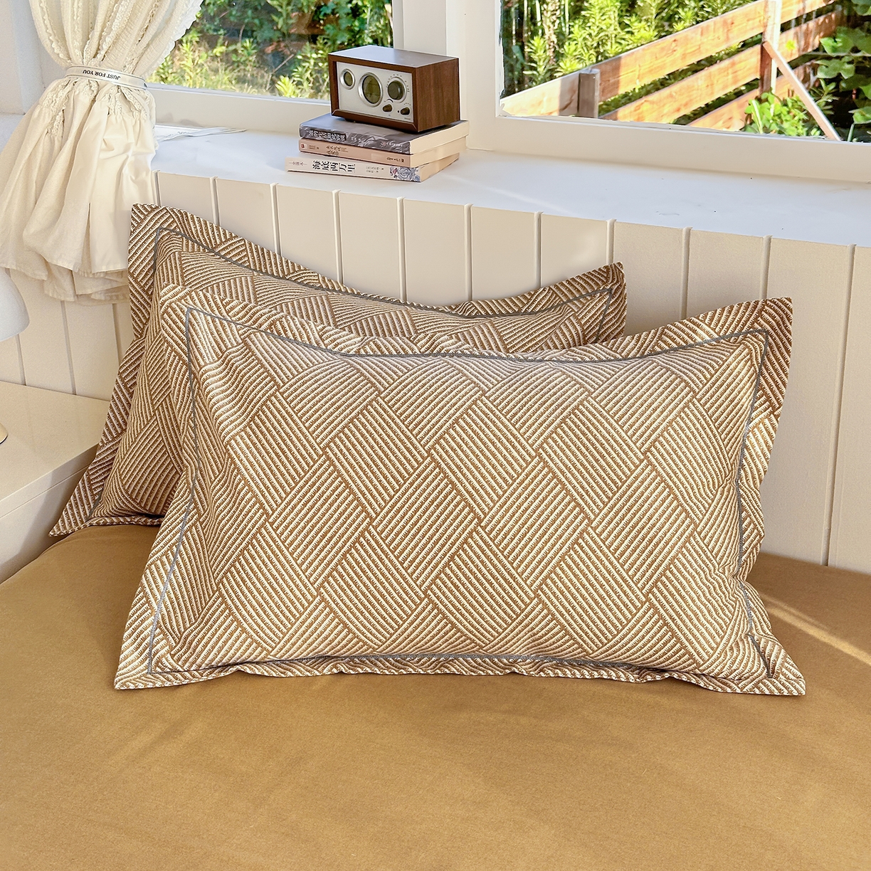 简约家纺 2025新款全棉磨毛印花单品枕套 春雅格-咖