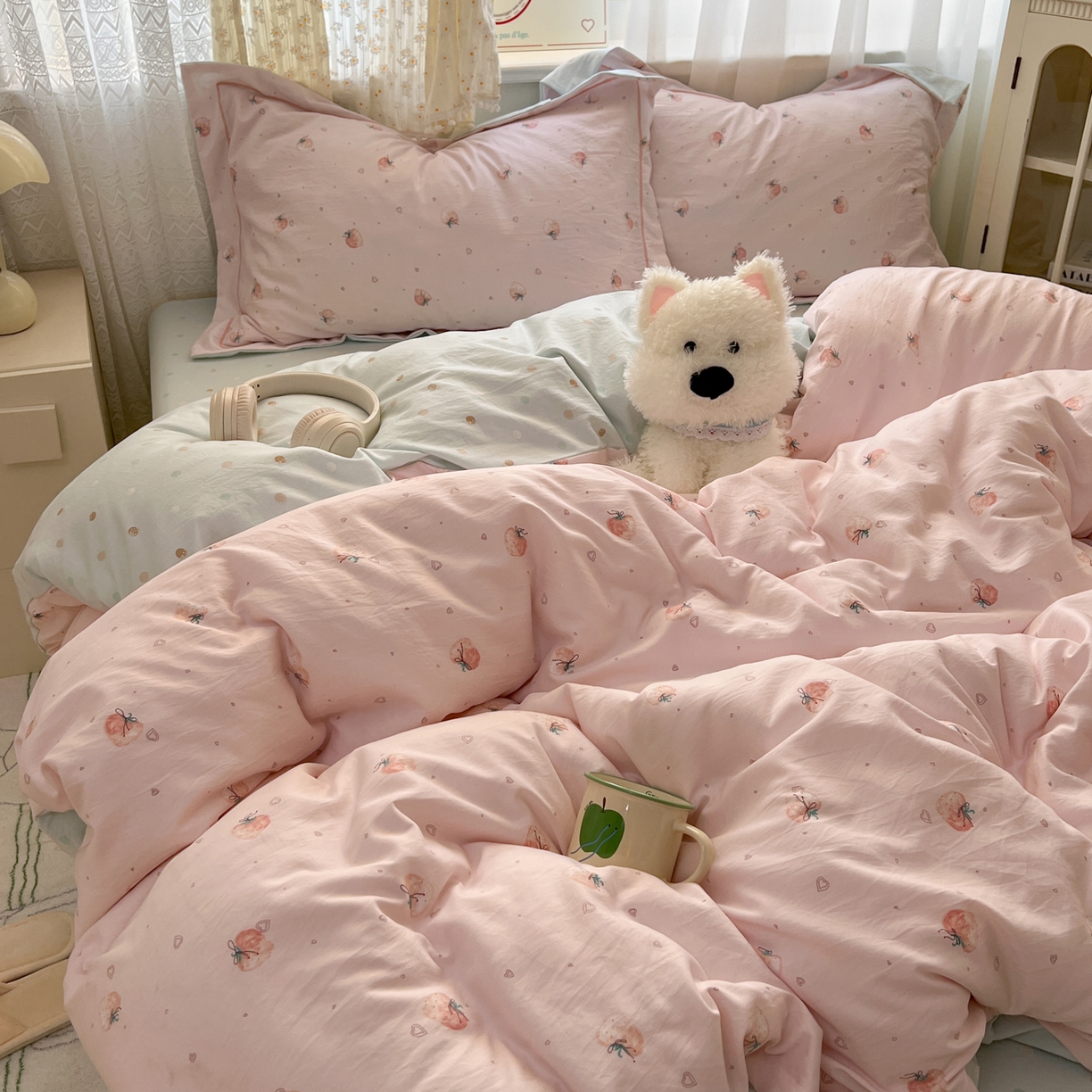 91家纺网 家纺一手货源 找家纺 （总）亨通家纺 2025新款爆款韩国小布袋古法水洗棉云感棉四件套【提供买家秀】