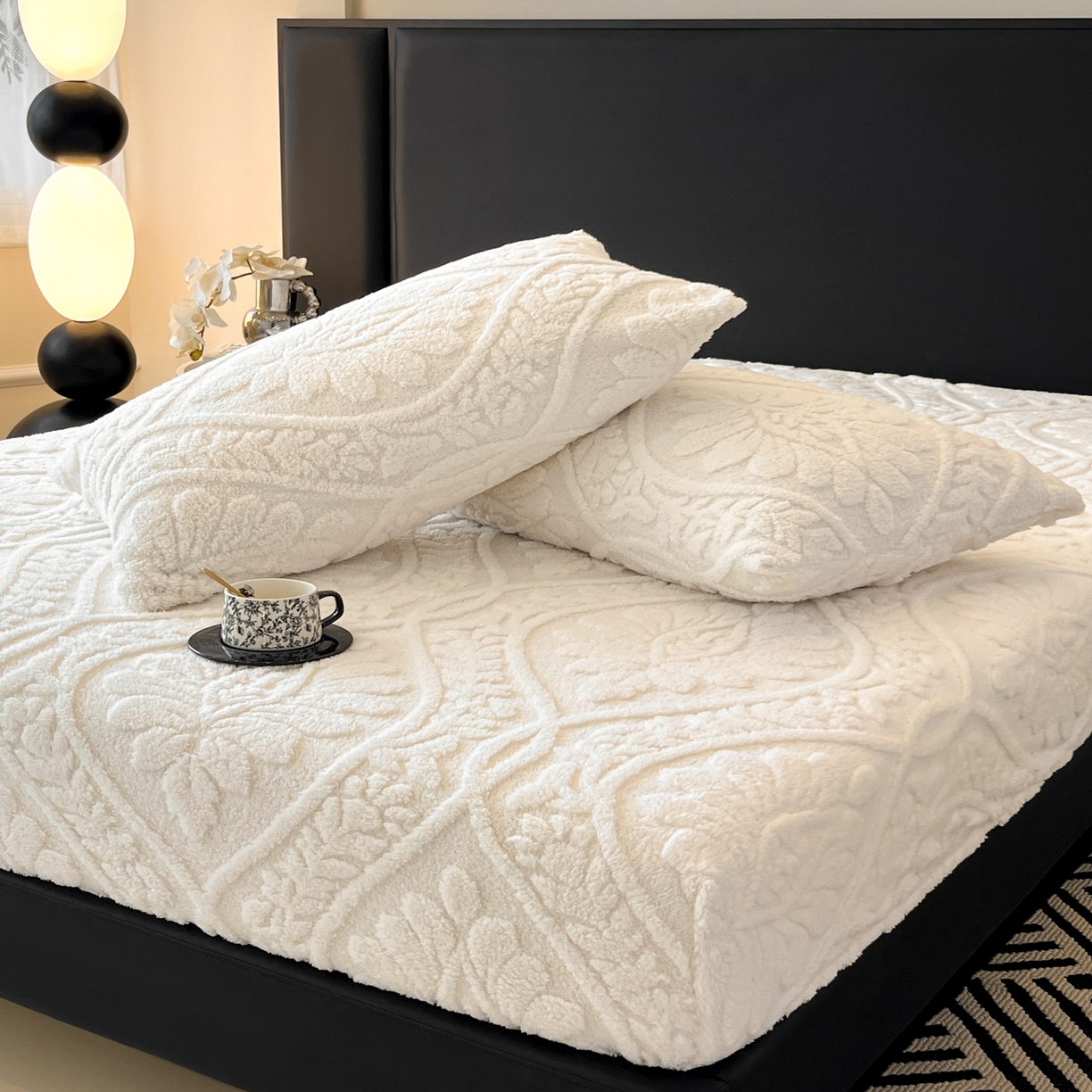 91家纺网 家纺一手货源 找家纺 乐家欣 2025新款提花塔芙绒床笠床笠单件单床笠-繁花系列 繁花-象牙白