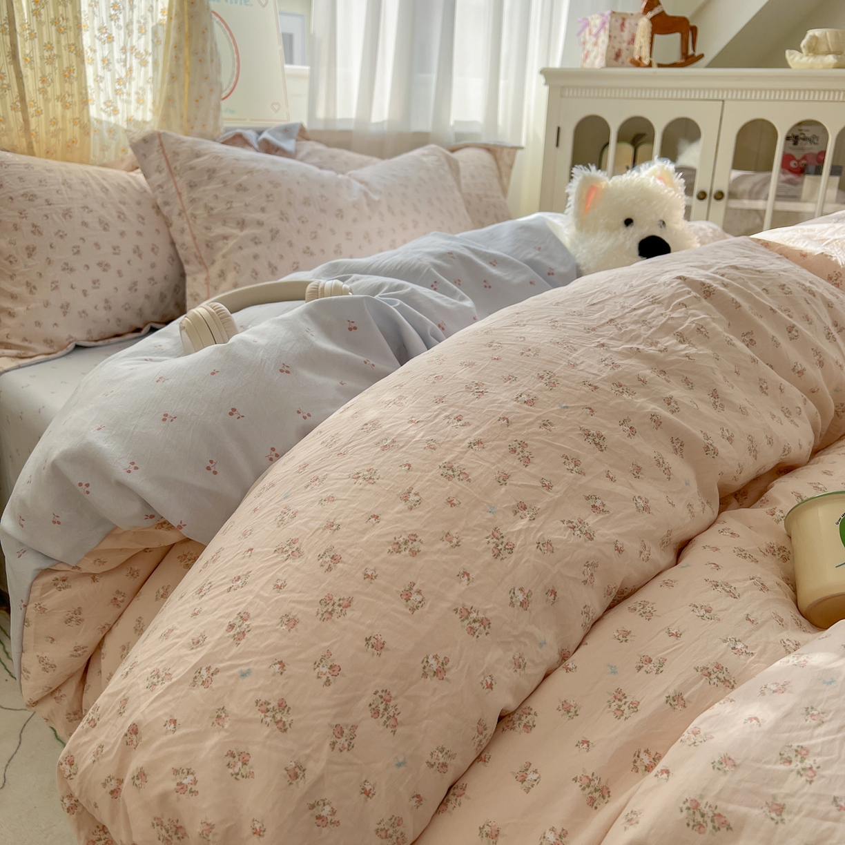 91家纺网 家纺一手货源 找家纺 （总）亨通家纺 2025新款爆款韩国小布袋古法水洗棉云感棉四件套【提供买家秀】