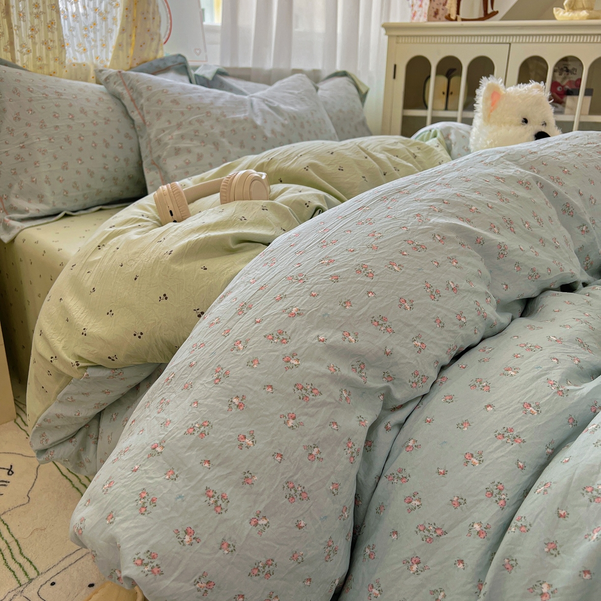 91家纺网 家纺一手货源 找家纺 （总）亨通家纺 2025新款爆款韩国小布袋古法水洗棉云感棉四件套【提供买家秀】