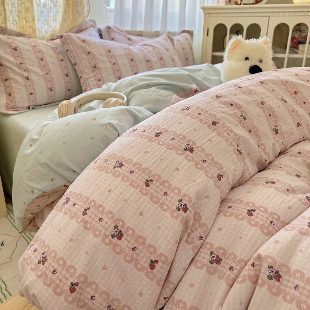 91家纺网 家纺一手货源 找家纺 （总）亨通家纺 2025新款爆款韩国小布袋古法水洗棉云感棉四件套【提供买家秀】