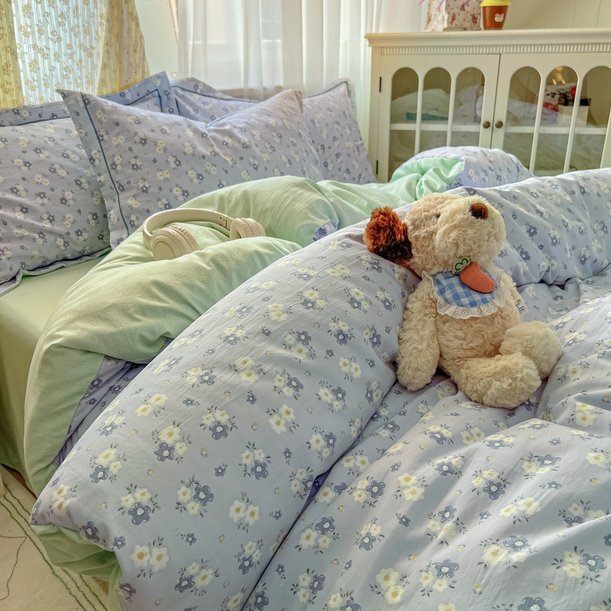 91家纺网 家纺一手货源 找家纺 （总）亨通家纺 2025新款爆款韩国小布袋古法水洗棉云感棉四件套【提供买家秀】