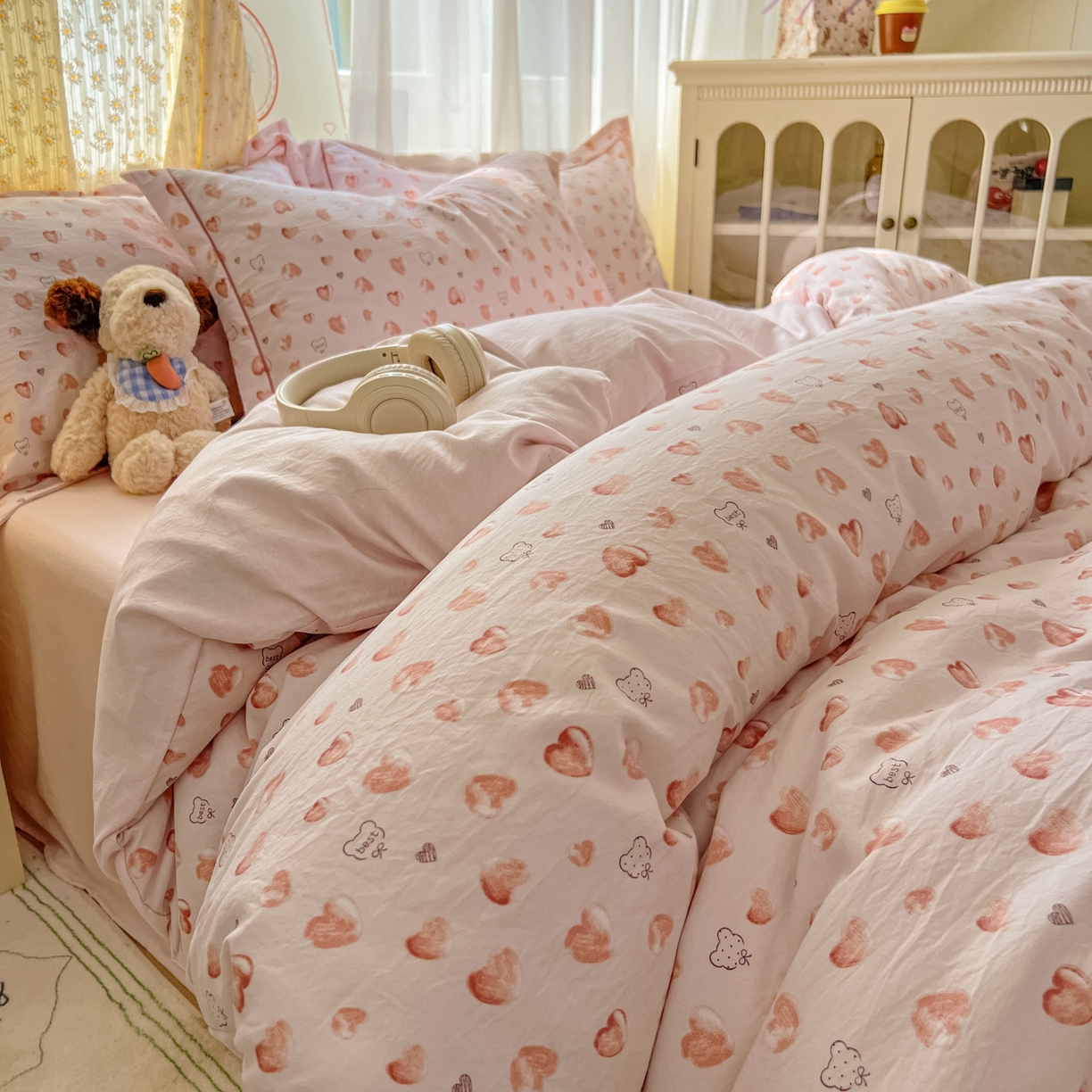 91家纺网 家纺一手货源 找家纺 （总）亨通家纺 2025新款爆款韩国小布袋古法水洗棉云感棉四件套【提供买家秀】