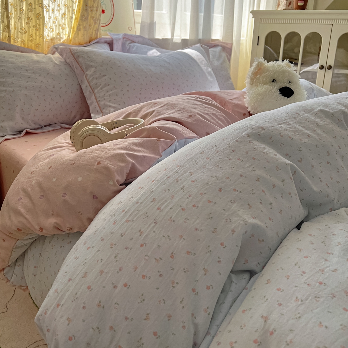 91家纺网 家纺一手货源 找家纺 （总）亨通家纺 2025新款爆款韩国小布袋古法水洗棉云感棉四件套【提供买家秀】