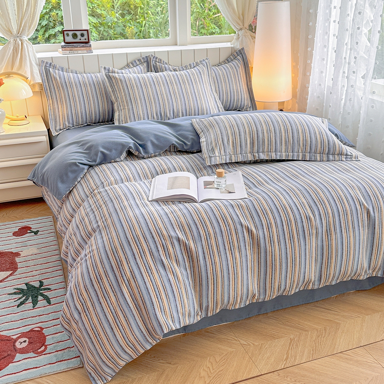 91家纺网 家纺一手货源 找家纺 2025新款全棉磨毛印花单品被套 艾尔伦-蓝