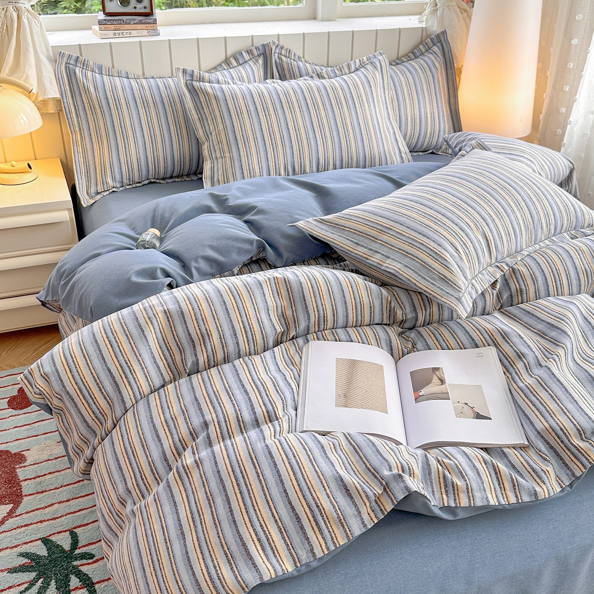 91家纺网 家纺一手货源 找家纺 2025新款全棉磨毛印花单品被套 艾尔伦-蓝