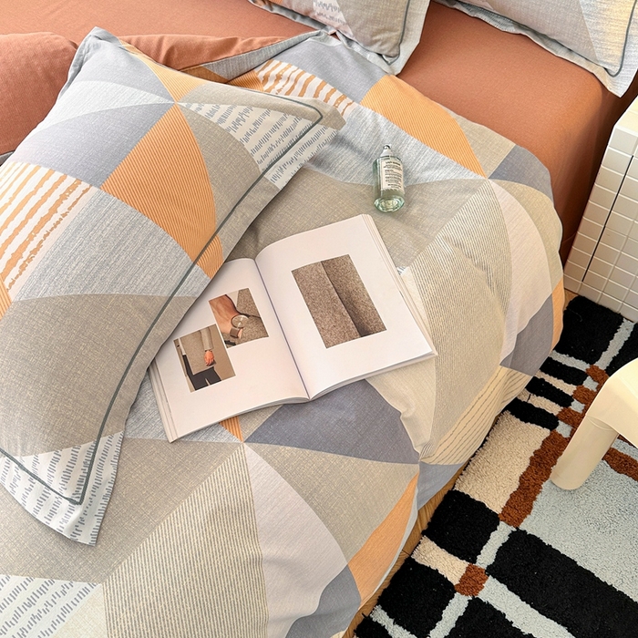 91家纺网 家纺一手货源 找家纺 2025新款全棉磨毛印花单品被套 创意几何-桔