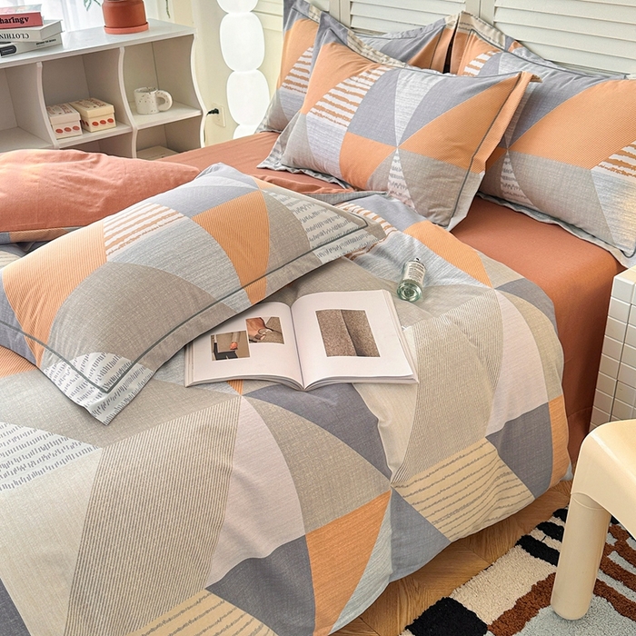 91家纺网 家纺一手货源 找家纺 2025新款全棉磨毛印花单品被套 创意几何-桔