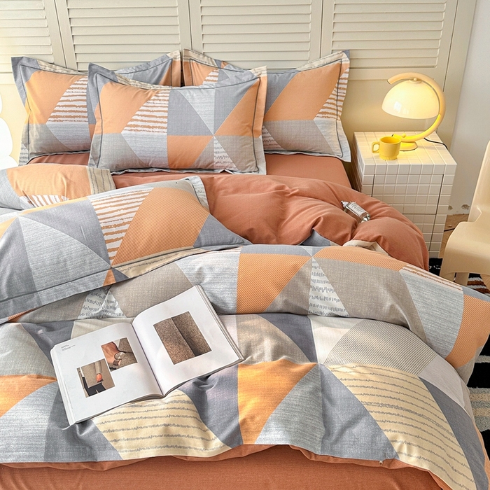 91家纺网 家纺一手货源 找家纺 2025新款全棉磨毛印花单品被套 创意几何-桔