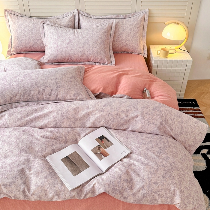 91家纺网 家纺一手货源 找家纺 2025新款全棉磨毛印花单品被套 风信紫