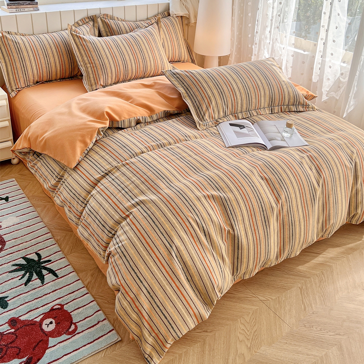 91家纺网 家纺一手货源 找家纺 2025新款全棉磨毛印花单品被套 莫卡迪-桔